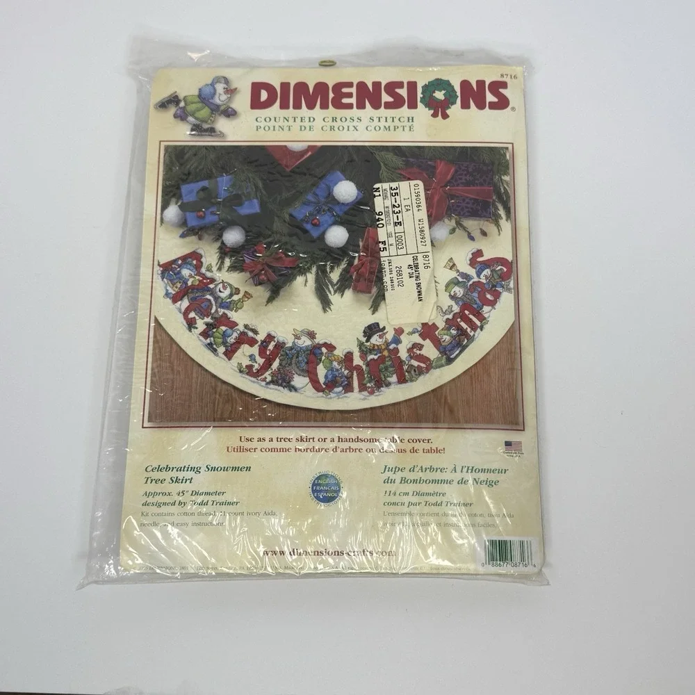 Dimensions Counted Cross Stitch Kit #8716 Celebrating Snowmen Tree Skirt